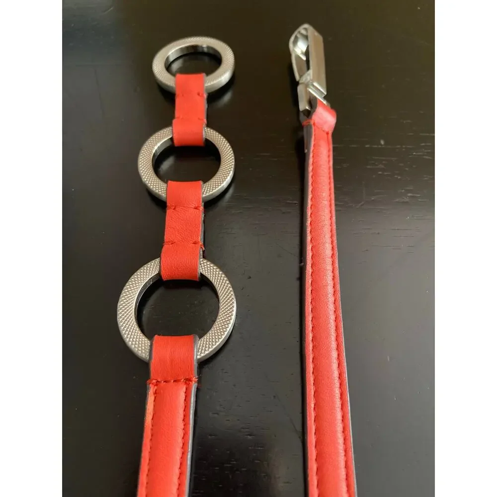 ANN TAYLOR Skinny Coral Leather Waist Belt w/Clasp Buckle sz L